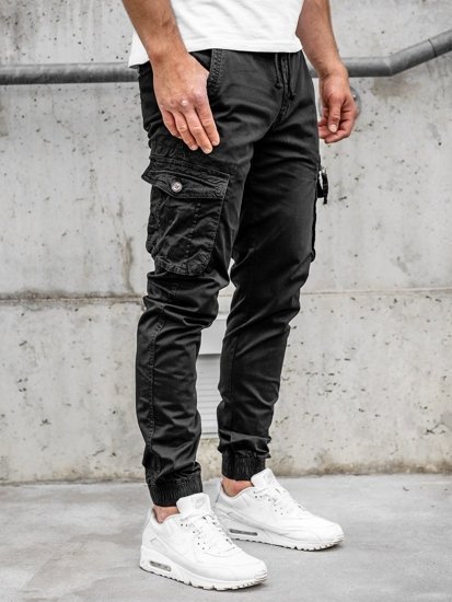 Pantaloni jogger tipo cargo da uomo neri Bolf CT6702S0