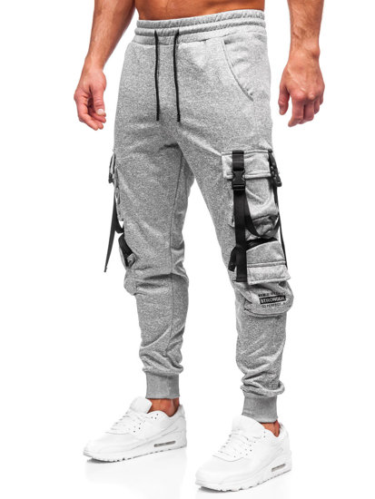 Pantaloni jogger tipo cargo di tuta da uomo grigi Bolf HS7173