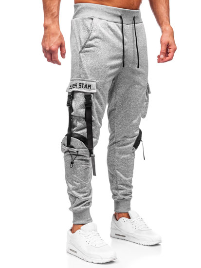 Pantaloni jogger tipo cargo di tuta da uomo grigi Bolf HS7176