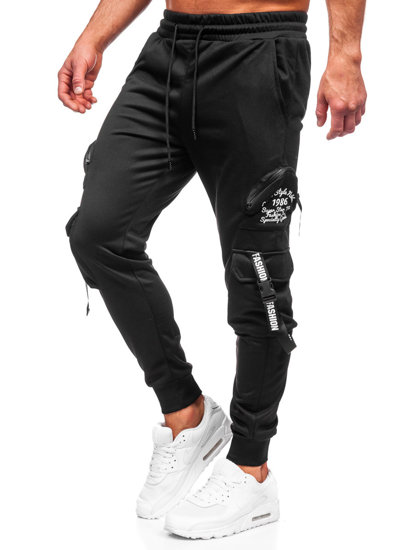 Pantaloni jogger tipo cargo di tuta da uomo neri Bolf HS7172