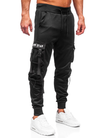 Pantaloni jogger tipo cargo di tuta da uomo neri Bolf HS7176