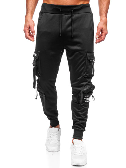 Pantaloni jogger tipo cargo di tuta da uomo neri Bolf HS7176