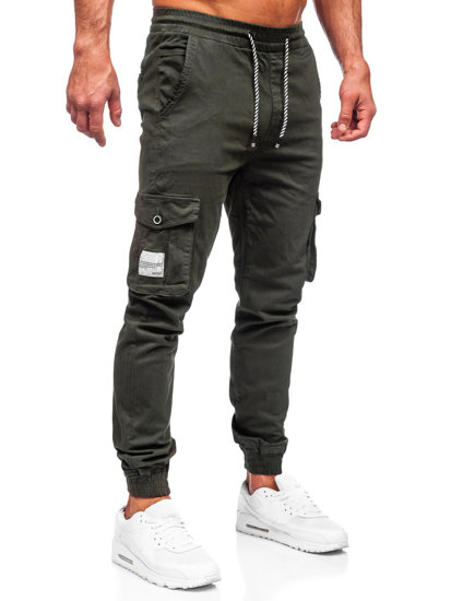 Pantaloni jogger tipo cargo in tessuto da uomo khaki Bolf KA9233