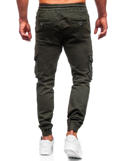 Pantaloni jogger tipo cargo in tessuto da uomo khaki Bolf KA9233