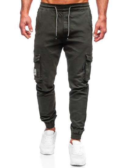 Pantaloni jogger tipo cargo in tessuto da uomo khaki Bolf KA9233