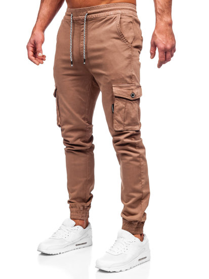 Pantaloni jogger tipo cargo in tessuto da uomo marroni Bolf KA9233