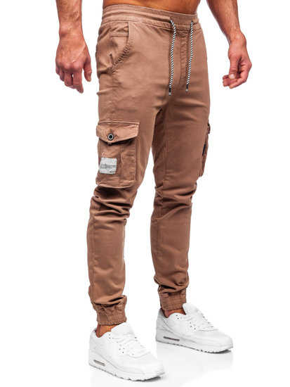 Pantaloni jogger tipo cargo in tessuto da uomo marroni Bolf KA9233