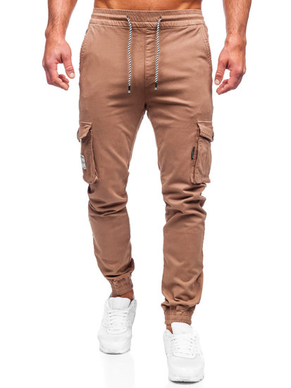 Pantaloni jogger tipo cargo in tessuto da uomo marroni Bolf KA9233