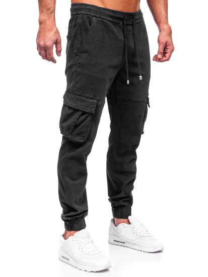 Pantaloni joggers in denim cargo da uomo nero Bolf MP0105N