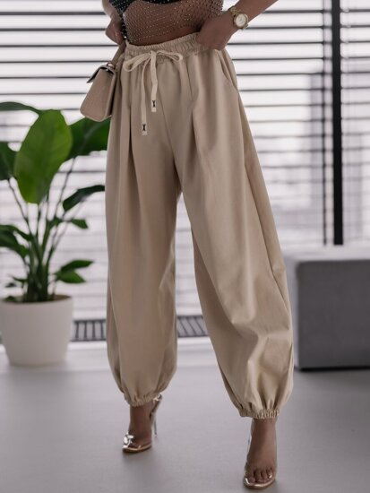 Pantaloni joggers in tessuto aladino da donna beige Bolf 62405