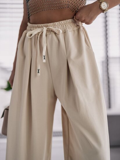 Pantaloni joggers in tessuto aladino da donna beige Bolf 62405