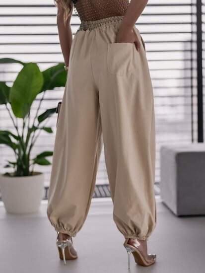 Pantaloni joggers in tessuto aladino da donna beige Bolf 62405