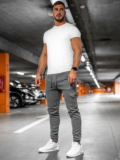 Pantaloni tipo cargo da tuta spessi joggers da uomo grigio Bolf JX8709A