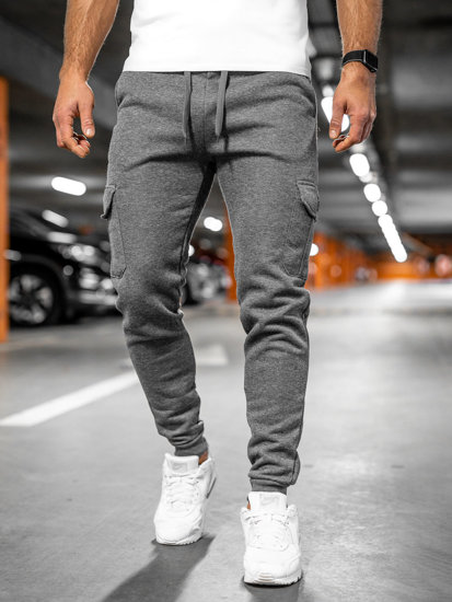 Pantaloni tipo cargo da tuta spessi joggers da uomo grigio Bolf JX8709A