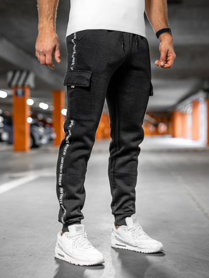 Pantaloni tipo cargo da tuta spessi joggers da uomo nero Bolf JX8715A