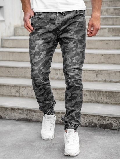 Pantaloni tipo jogger mimetici da uomo neri Bolf RB9489DT