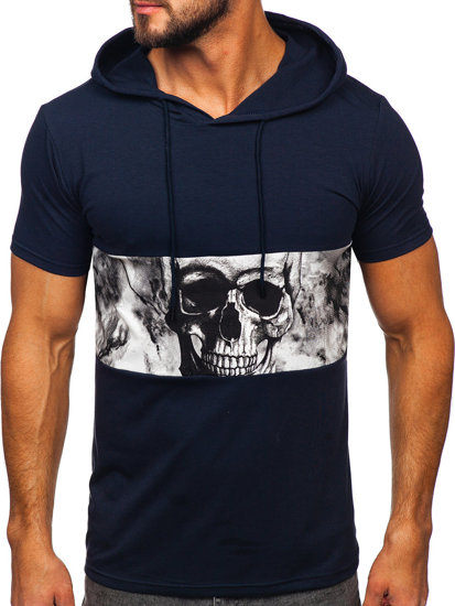 T-shirt con stampa con cappuccio da uomo blu Bolf 8T971