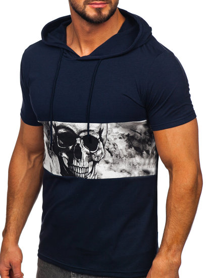 T-shirt con stampa con cappuccio da uomo blu Bolf 8T971