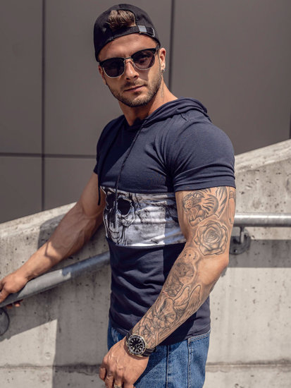 T-shirt con stampa con cappuccio da uomo blu Bolf 8T971A