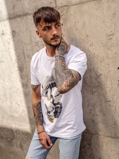 T-shirt con stampa da uomo bianca Bolf 142175