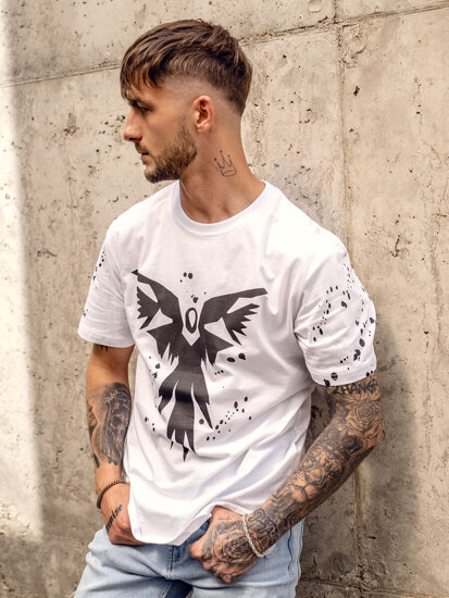 T-shirt con stampa da uomo bianca Bolf 300