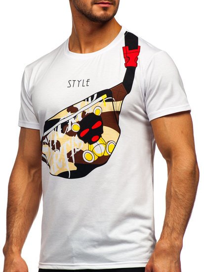 T-shirt con stampa da uomo bianca Bolf KS2371