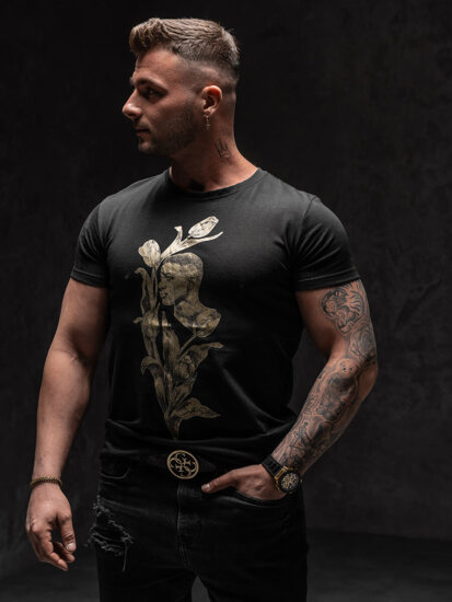 T-shirt con stampa da uomo nera Bolf Y70052