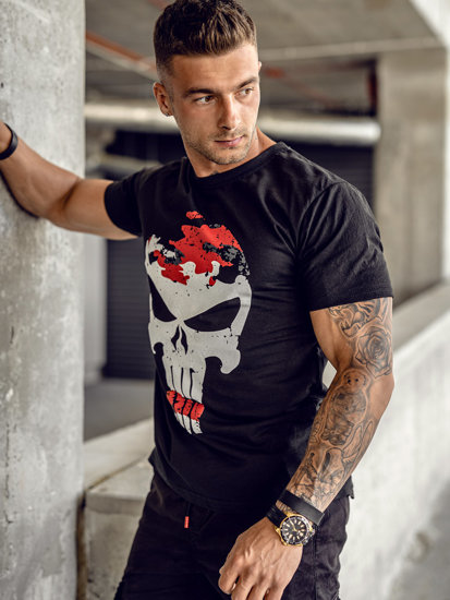 T-shirt con stampa da uomo nero-rossa Bolf 2098A