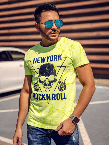 T-shirt con stampa da uomo verde-fluorescente Bolf Y70030A