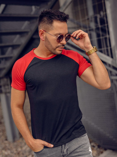 T-shirt da uomo nero-rossa Bolf 8T82A