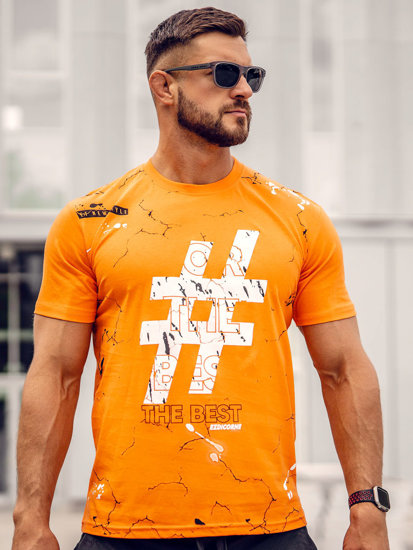 T-shirt in cotone con stampa da uomo arancione Bolf 14728A