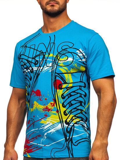 T-shirt in cotone con stampa da uomo azzurro Bolf 143000