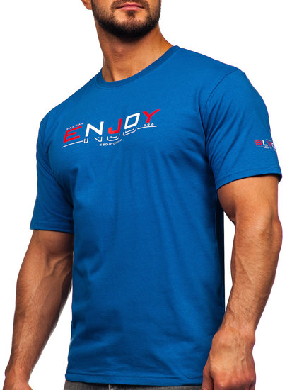 T-shirt in cotone con stampa da uomo azzurro Bolf 14739