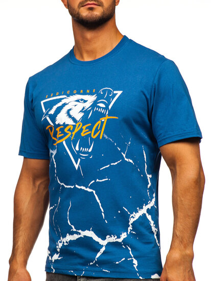 T-shirt in cotone con stampa da uomo azzurro Bolf 5035