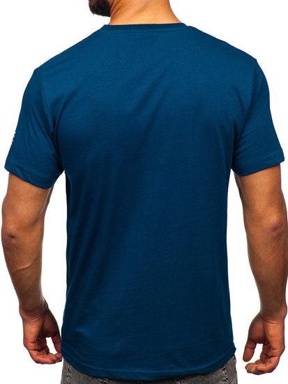 T-shirt in cotone con stampa da uomo azzurro scura Bolf 14784