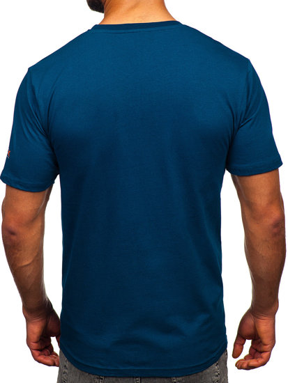 T-shirt in cotone con stampa da uomo azzurro scuro Bolf 14739