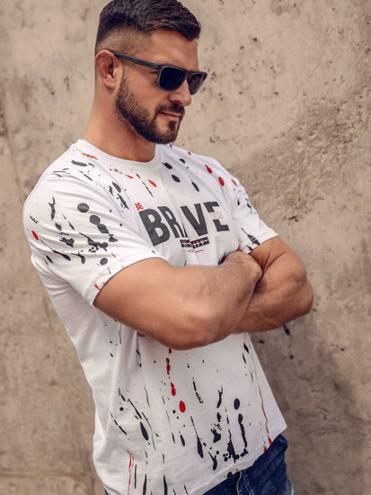 T-shirt in cotone con stampa da uomo bianca Bolf 14727A