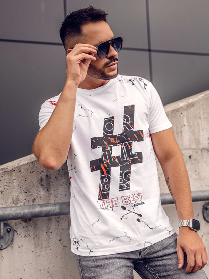 T-shirt in cotone con stampa da uomo bianca Bolf 14728A