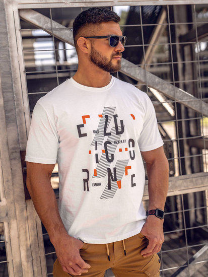 T-shirt in cotone con stampa da uomo bianca Bolf 14752A