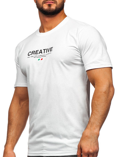 T-shirt in cotone con stampa da uomo bianca Bolf 14759