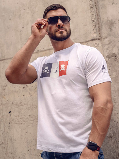 T-shirt in cotone con stampa da uomo bianca Bolf 14784A