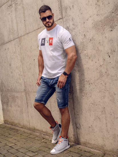 T-shirt in cotone con stampa da uomo bianca Bolf 14784A