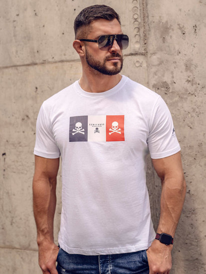 T-shirt in cotone con stampa da uomo bianca Bolf 14784A