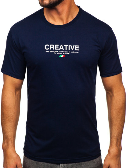 T-shirt in cotone con stampa da uomo blu Bolf 14759