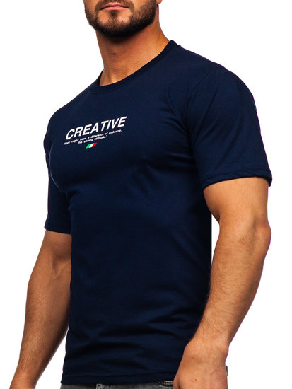 T-shirt in cotone con stampa da uomo blu Bolf 14759