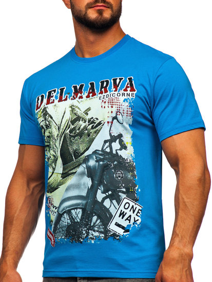 T-shirt in cotone con stampa da uomo celeste Bolf 143008