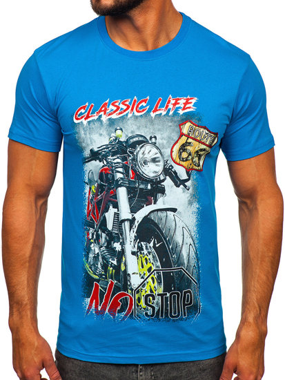 T-shirt in cotone con stampa da uomo celeste Bolf 14794