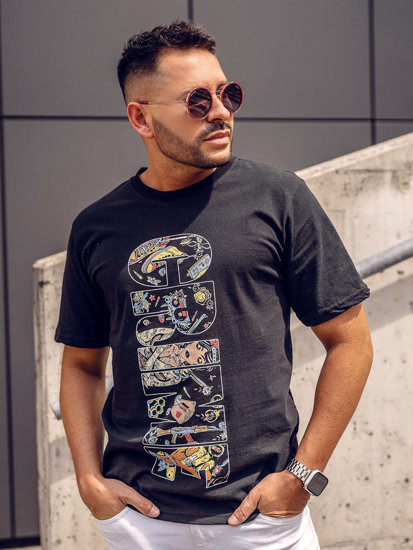 T-shirt in cotone con stampa da uomo nera Bolf 143023A