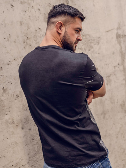 T-shirt in cotone con stampa da uomo nera Bolf 14730A