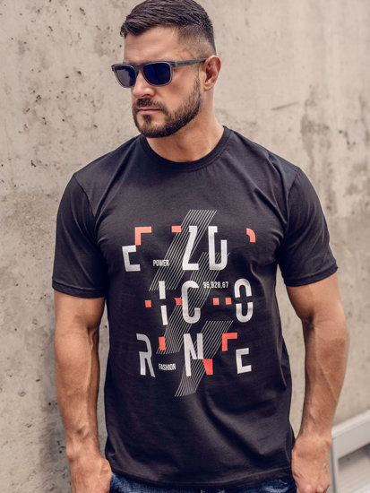 T-shirt in cotone con stampa da uomo nera Bolf 14752B